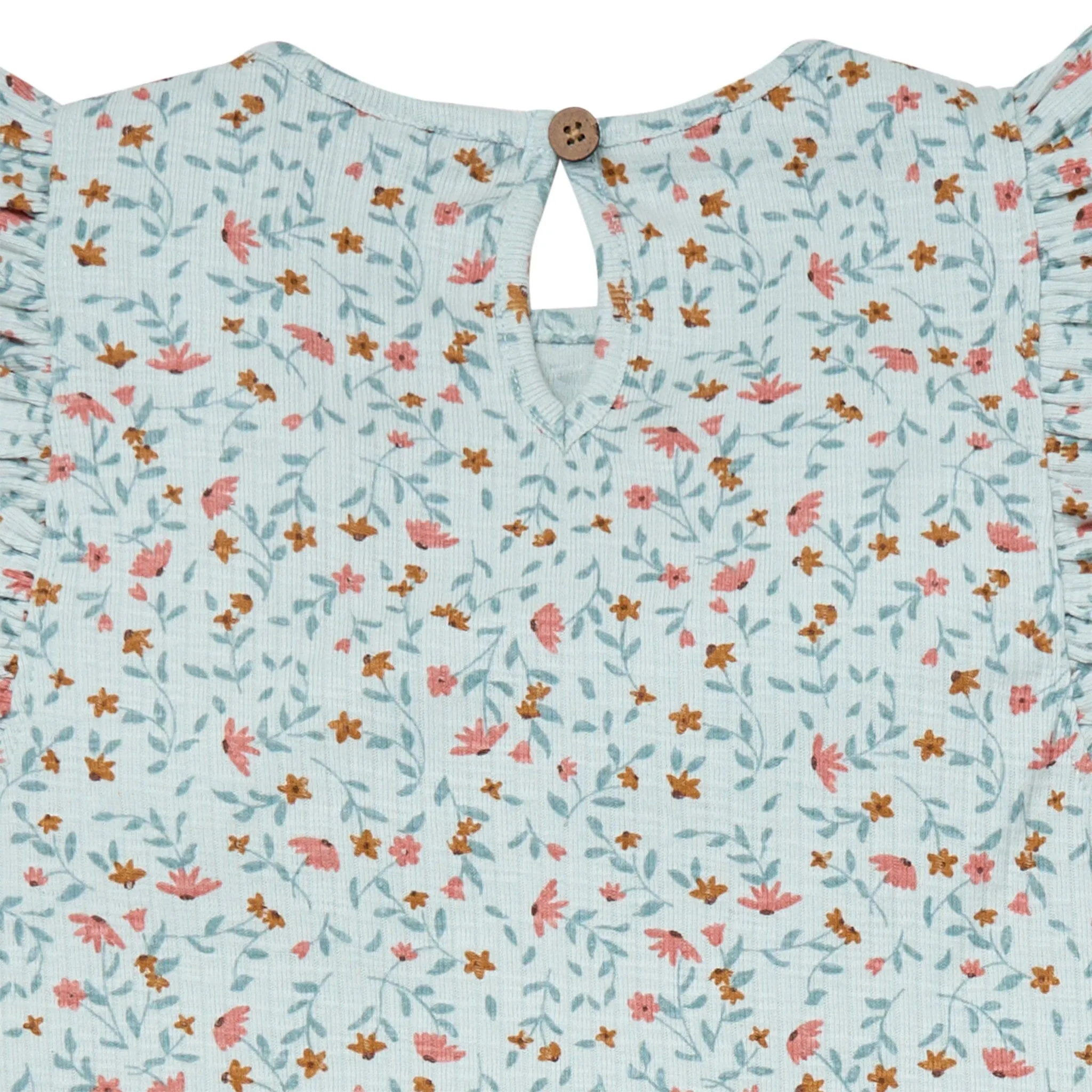4-Piece Infant & Toddler Girls Light Sky Vine Floral Flutter Sleeve Top and Shorts Set