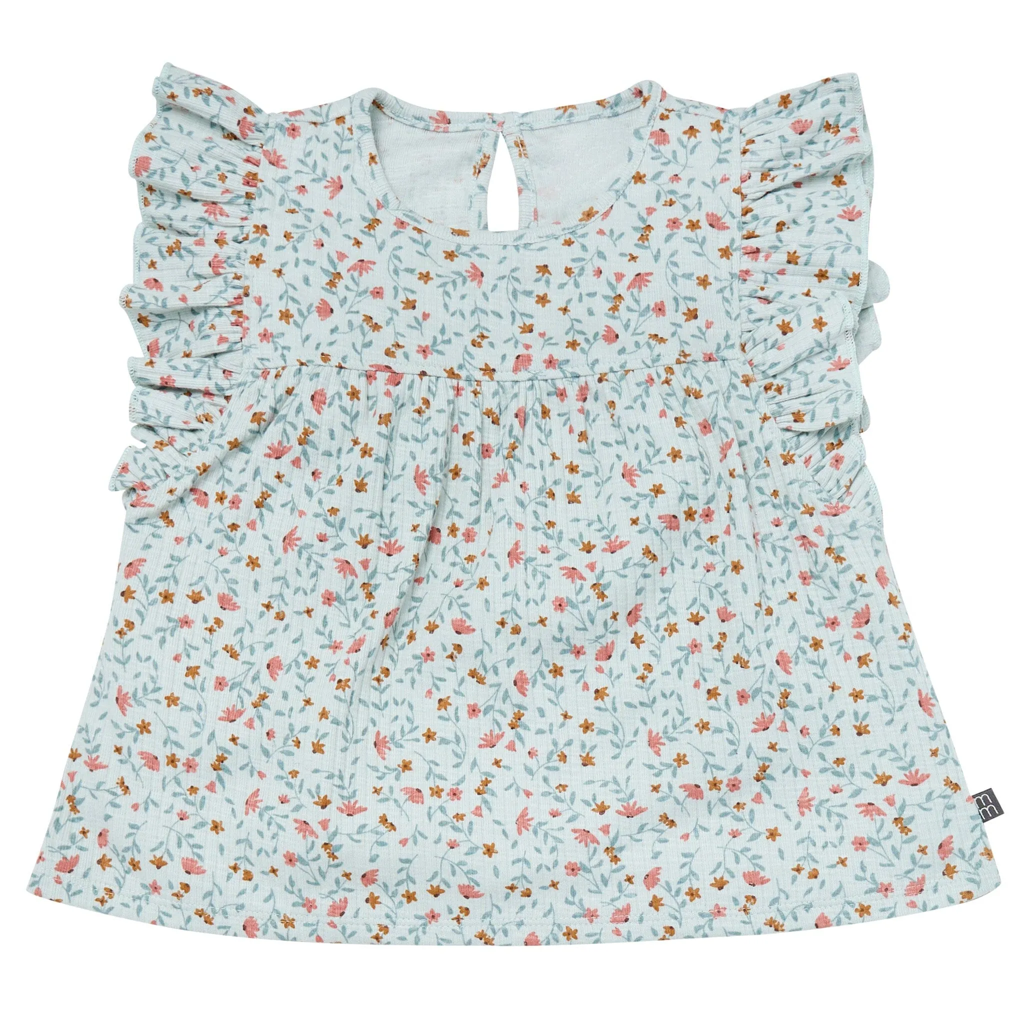 4-Piece Infant & Toddler Girls Light Sky Vine Floral Flutter Sleeve Top and Shorts Set