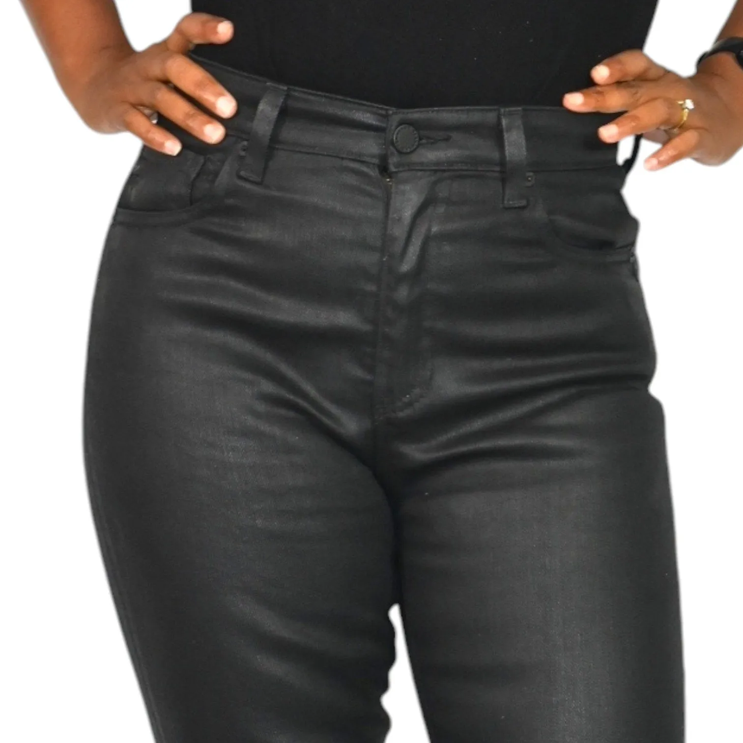 AG Alexxis Coated Jeans Black Denim Boot Cut High Rise Vintage Fit Faux Leather Size 26