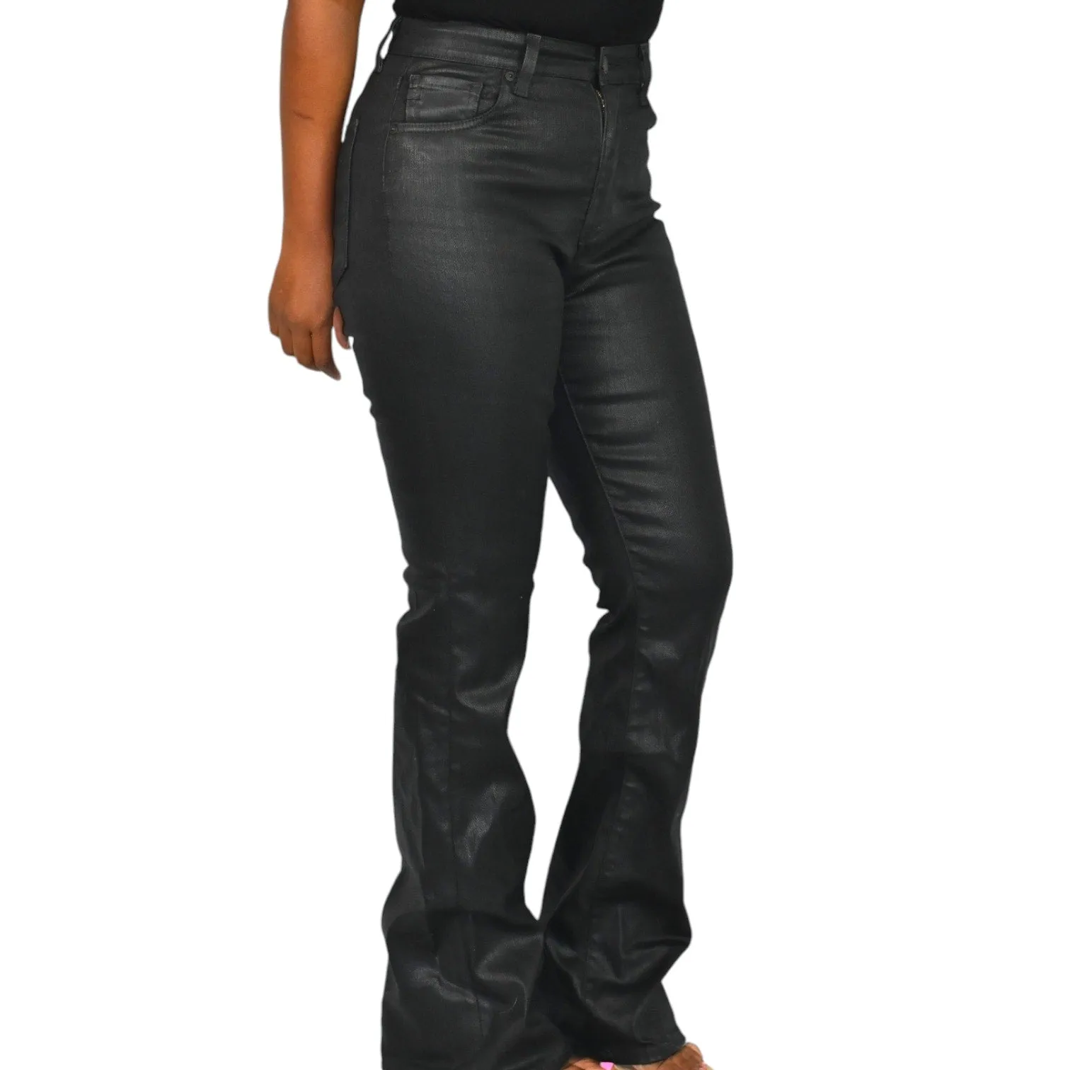AG Alexxis Coated Jeans Black Denim Boot Cut High Rise Vintage Fit Faux Leather Size 26