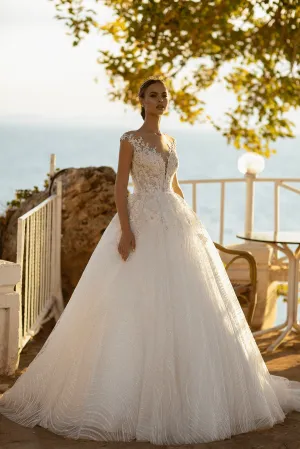 Aline Ball Gown Wedding Dress - Floral Wedding Dress with Lace - Dress with Plunging Neckline Plus Size