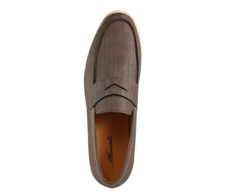 Amali Elias Herringbone Loafers For Men Brown Fabric