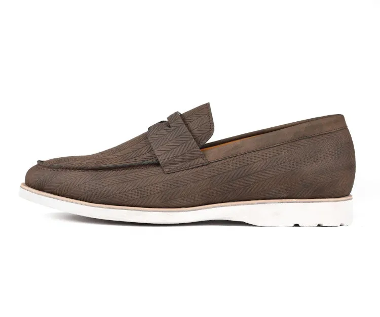 Amali Elias Herringbone Loafers For Men Brown Fabric