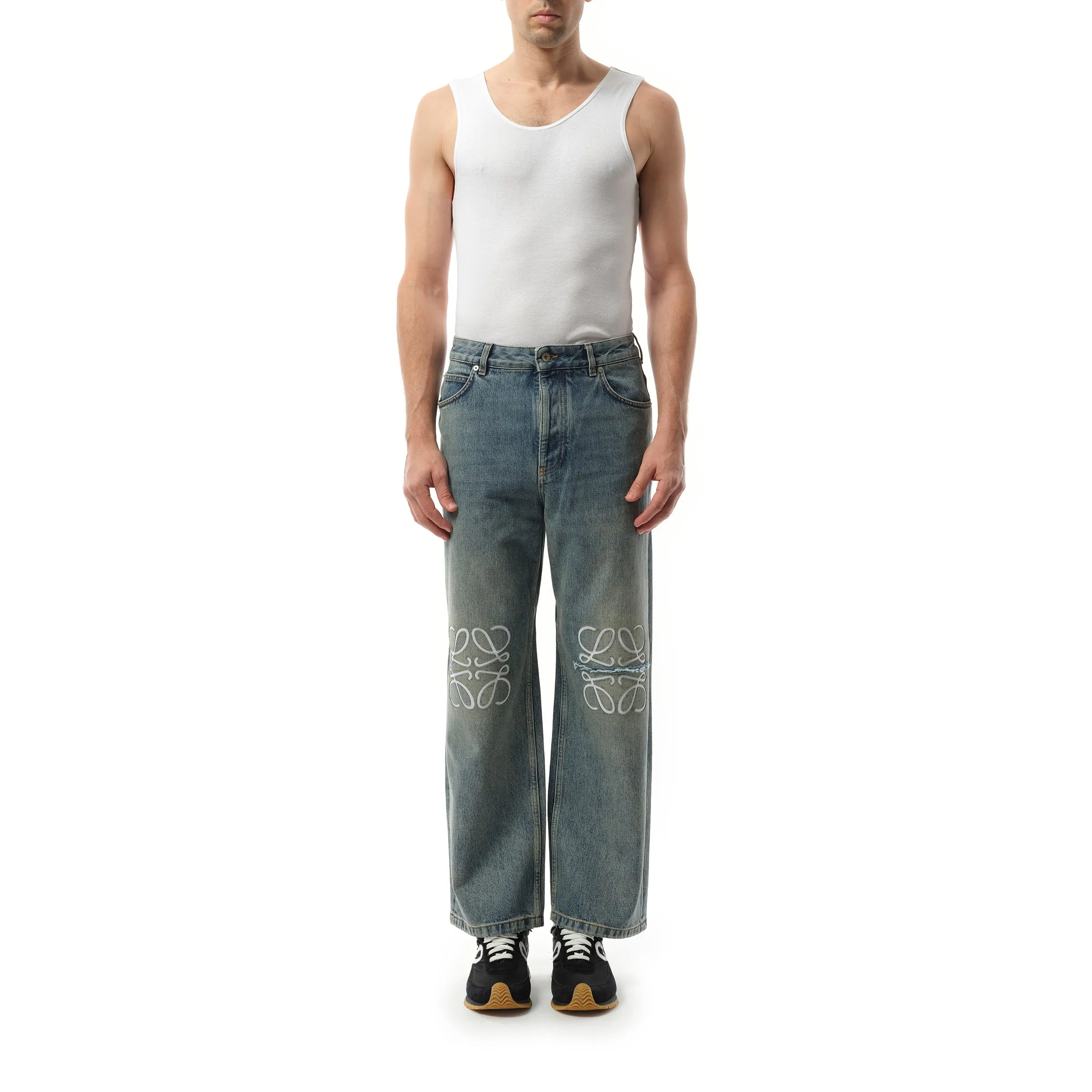 Anagram Baggy Distressed Jeans AF in Washed Denim