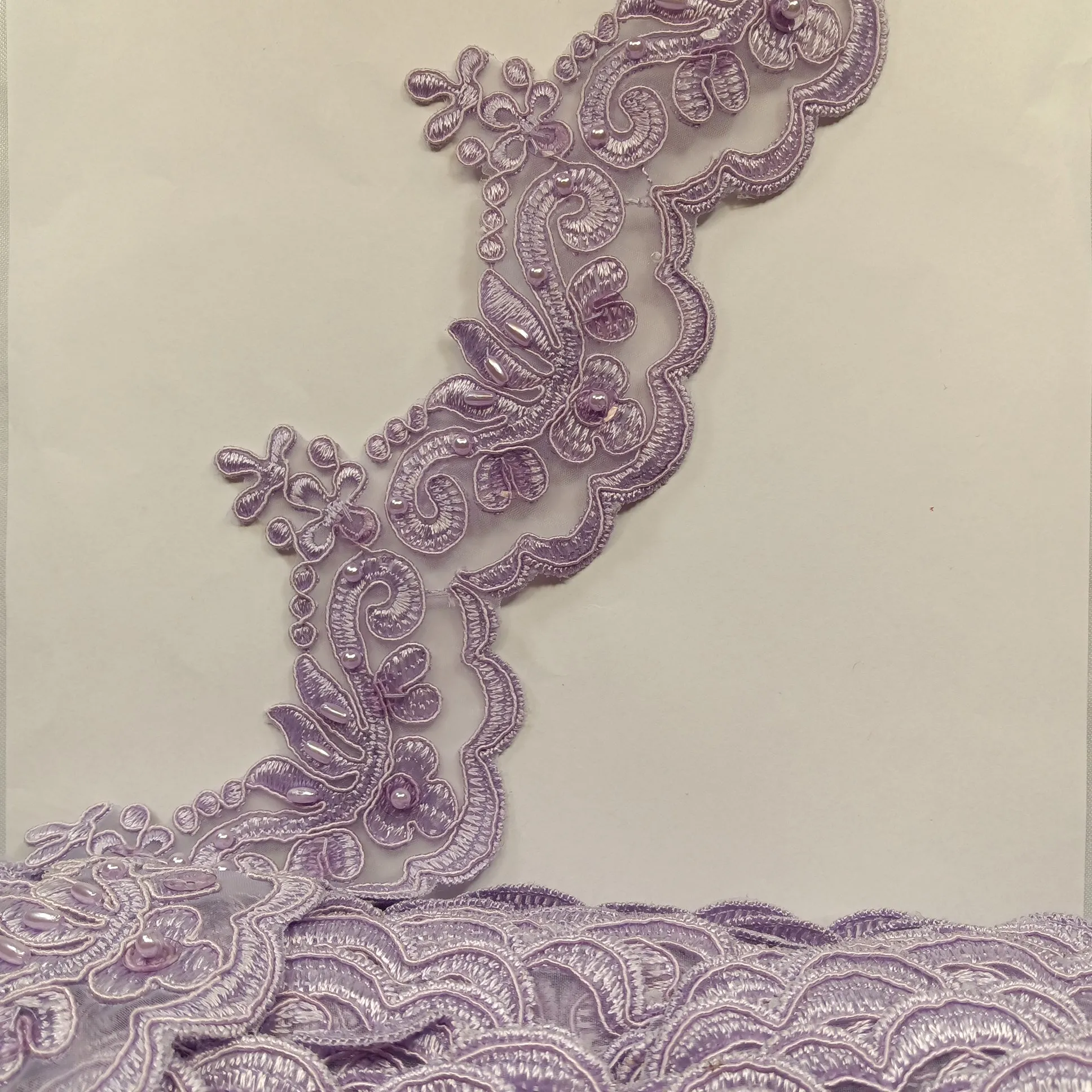 Beaded & Corded Lace Trimming Embroidered on 100% Polyester Organza | Lace USA - KZ-34