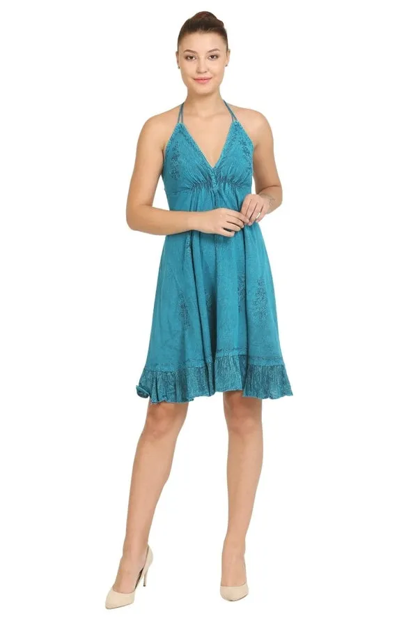 Beautiful Halter Dress with Lace and Embroidery ~ Five Colors