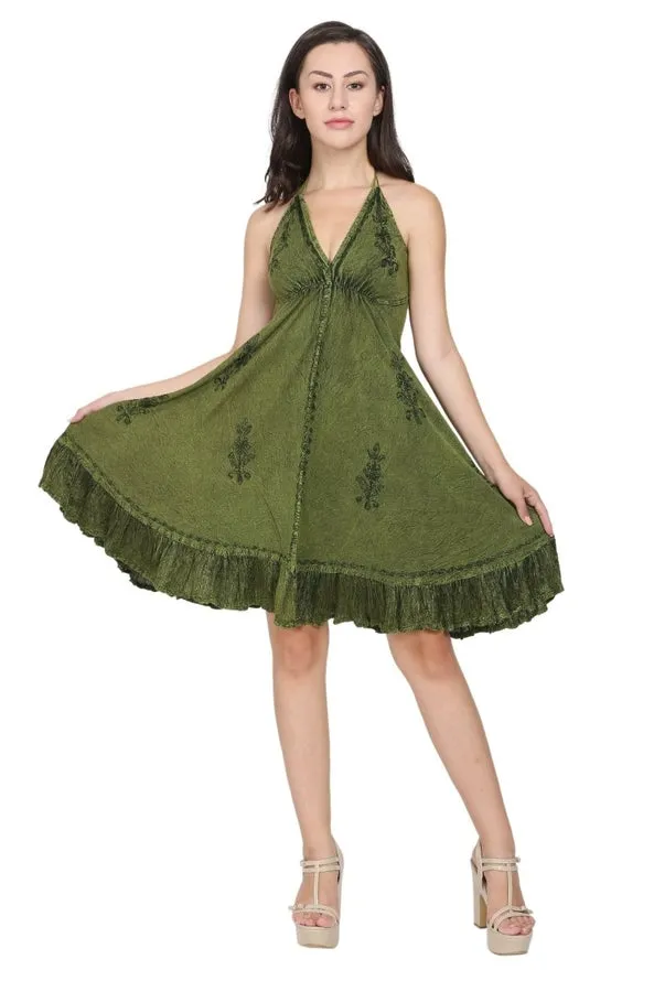 Beautiful Halter Dress with Lace and Embroidery ~ Five Colors