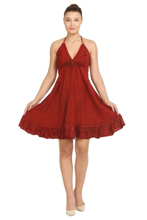 Beautiful Halter Dress with Lace and Embroidery ~ Five Colors