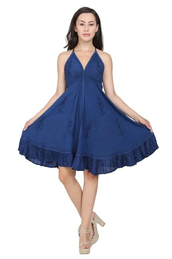 Beautiful Halter Dress with Lace and Embroidery ~ Five Colors