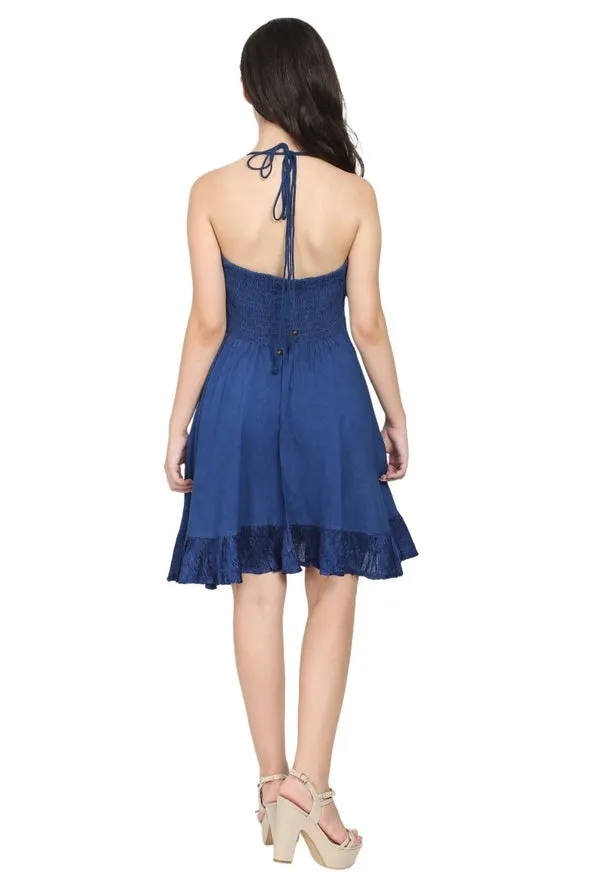 Beautiful Halter Dress with Lace and Embroidery ~ Five Colors