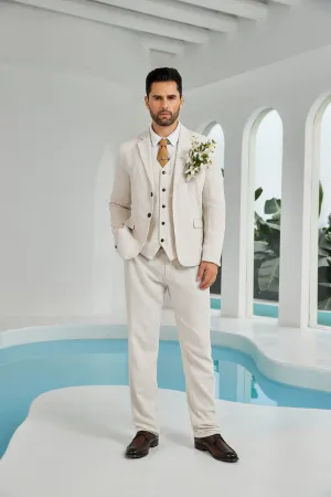 Beige Linen Beach Wedding Men Summer Suits (MORE CHOICE )🔥