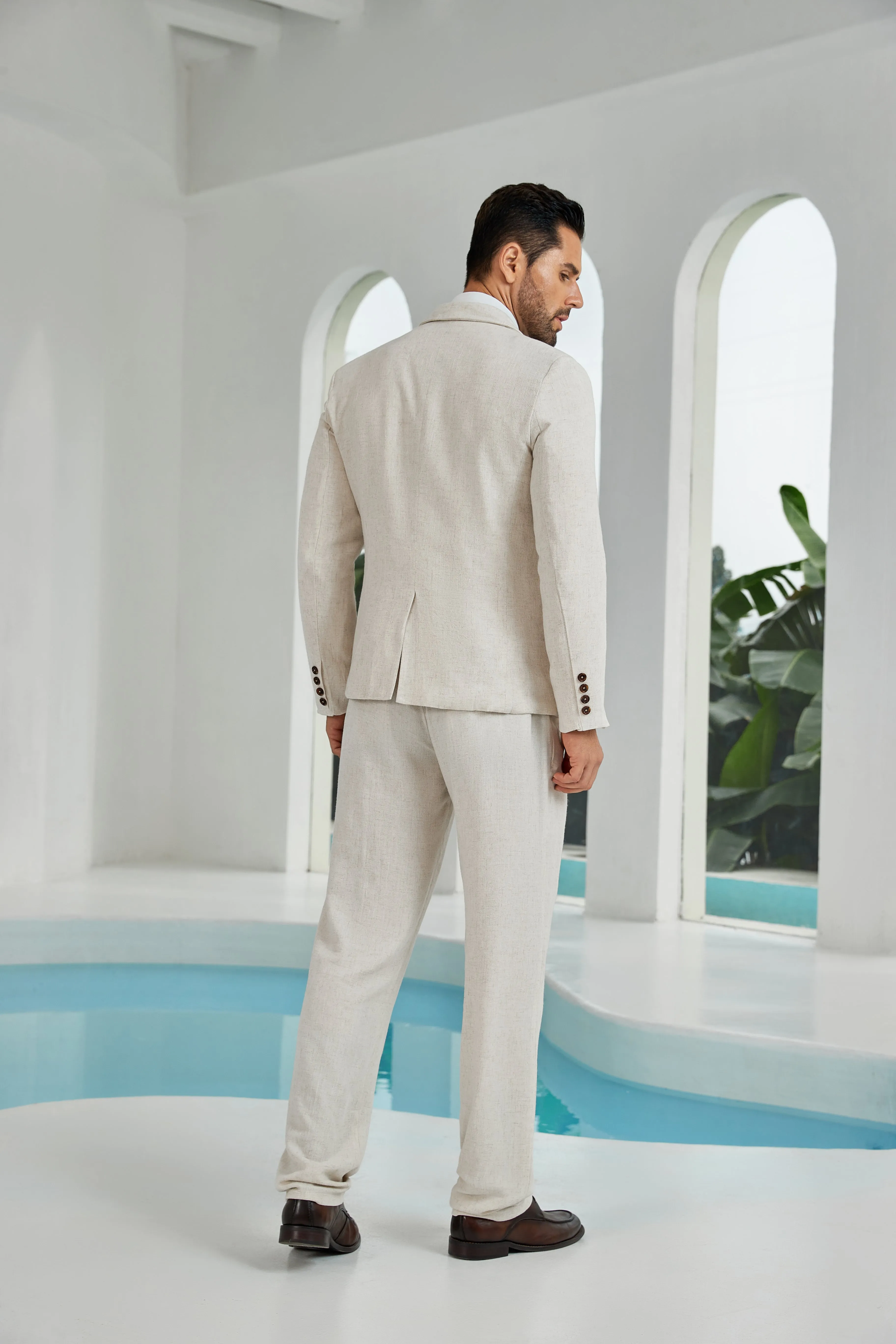 Beige Linen Beach Wedding Men Summer Suits (MORE CHOICE )🔥