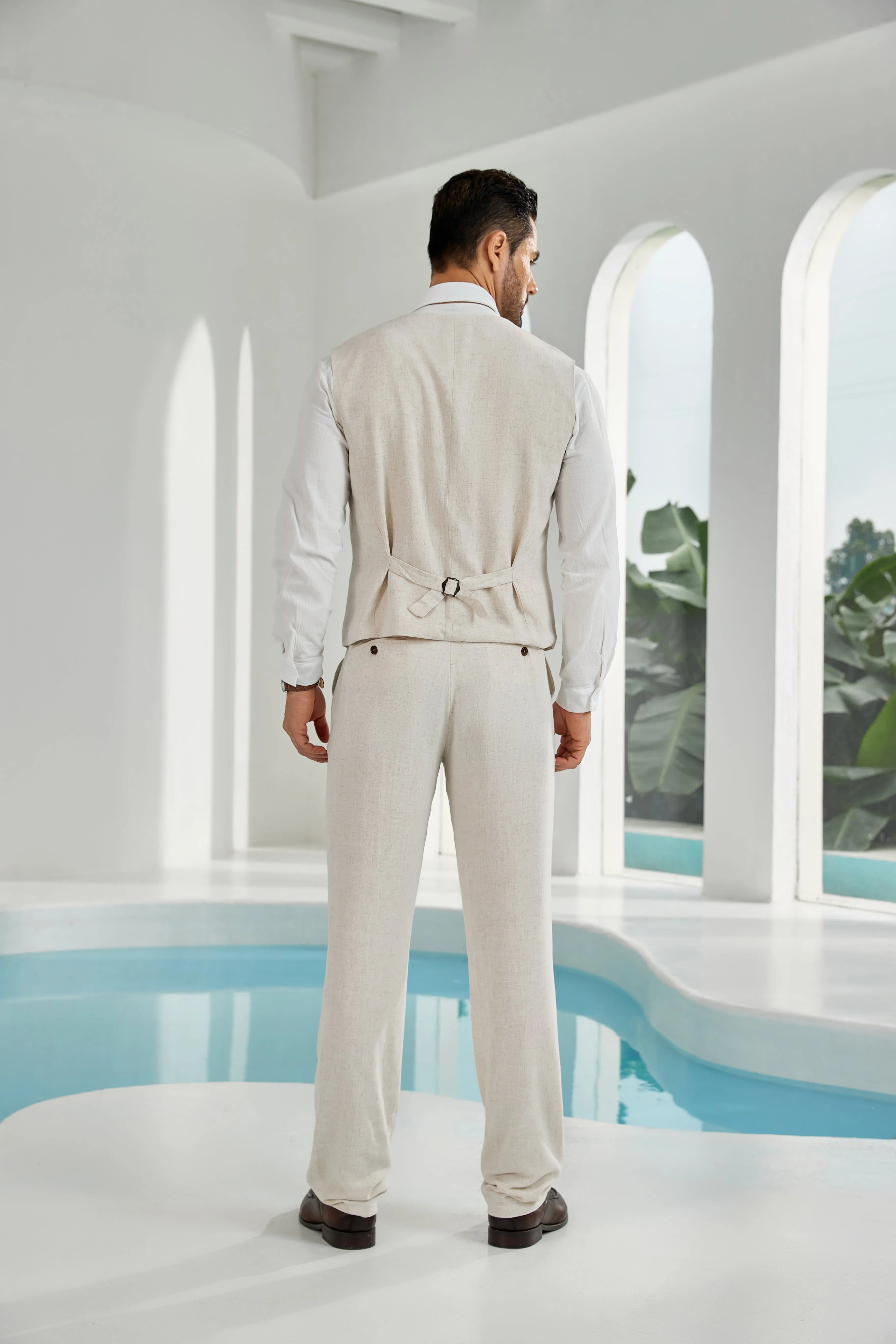 Beige Linen Beach Wedding Men Summer Suits (MORE CHOICE )🔥
