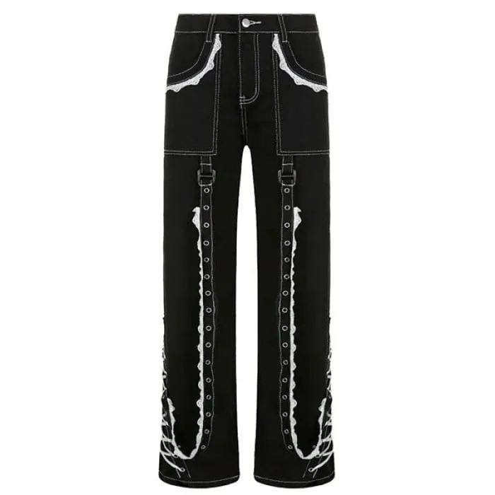 Black Lace Baggy Jeans