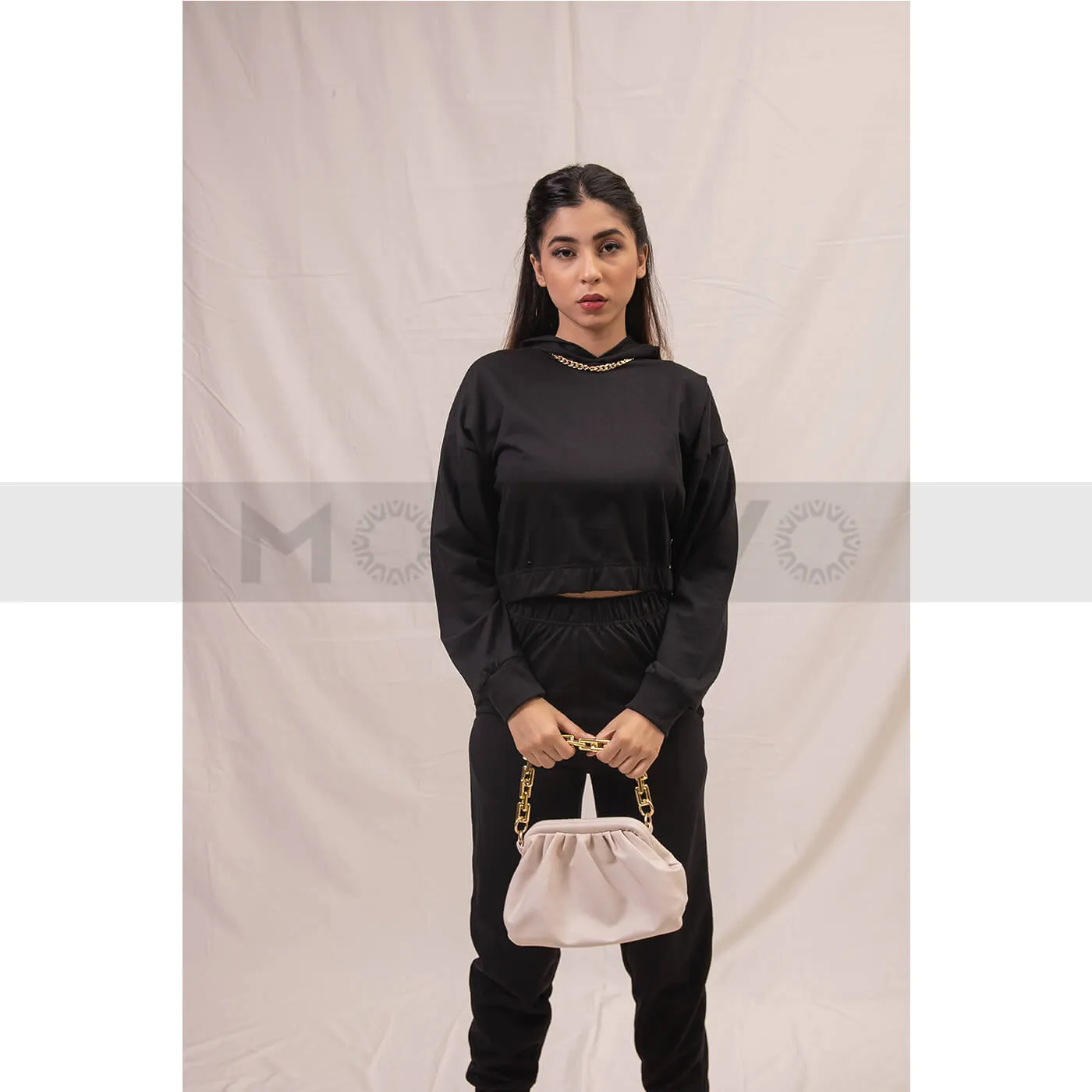 Black Oversized Cropped Hoodie