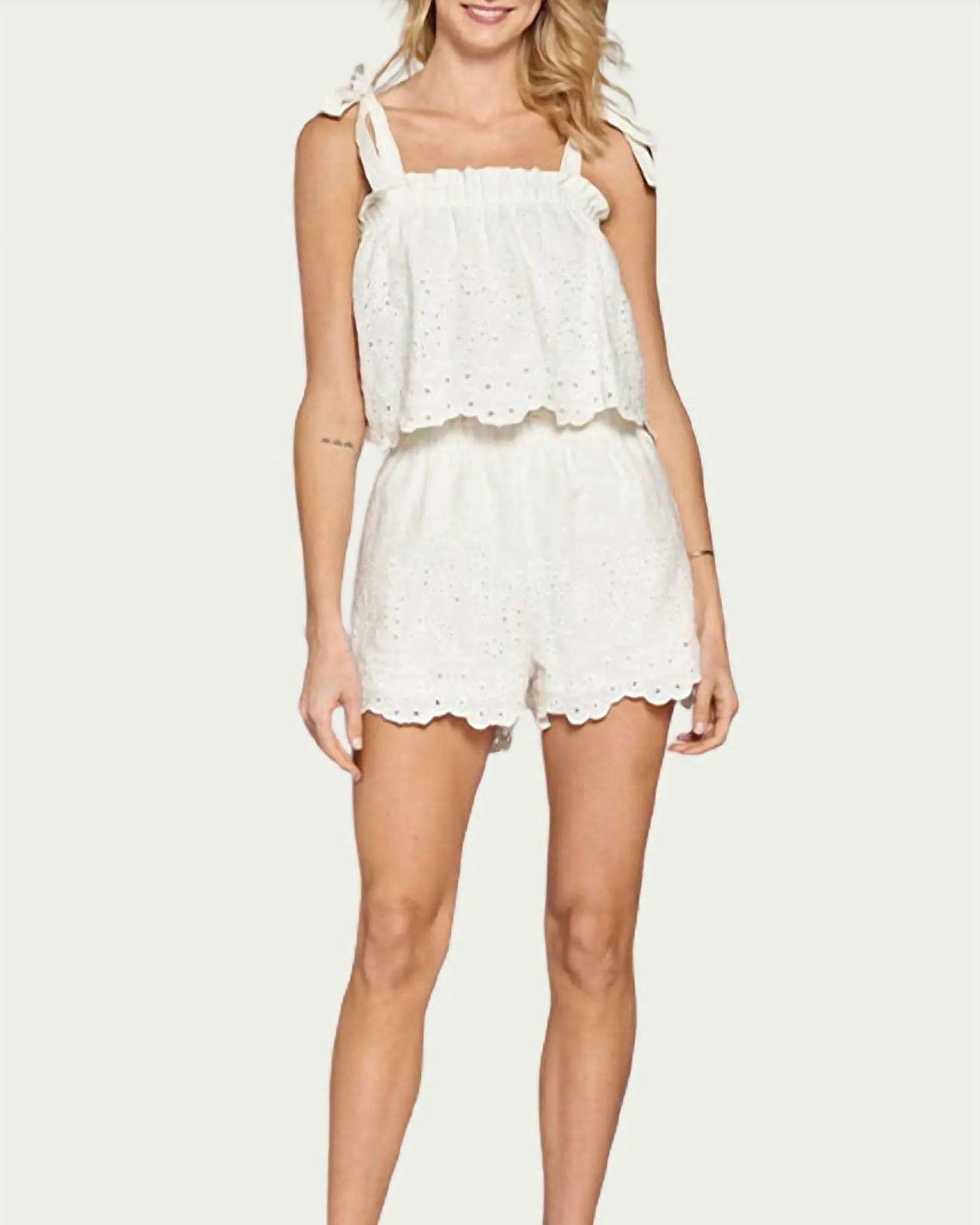 Broderie Anglaise Paperbag Short In White | White