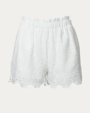 Broderie Anglaise Paperbag Short In White | White