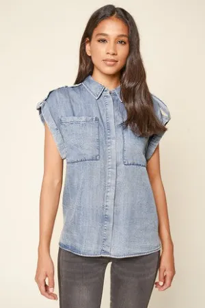 Chambray Front Pockets Top