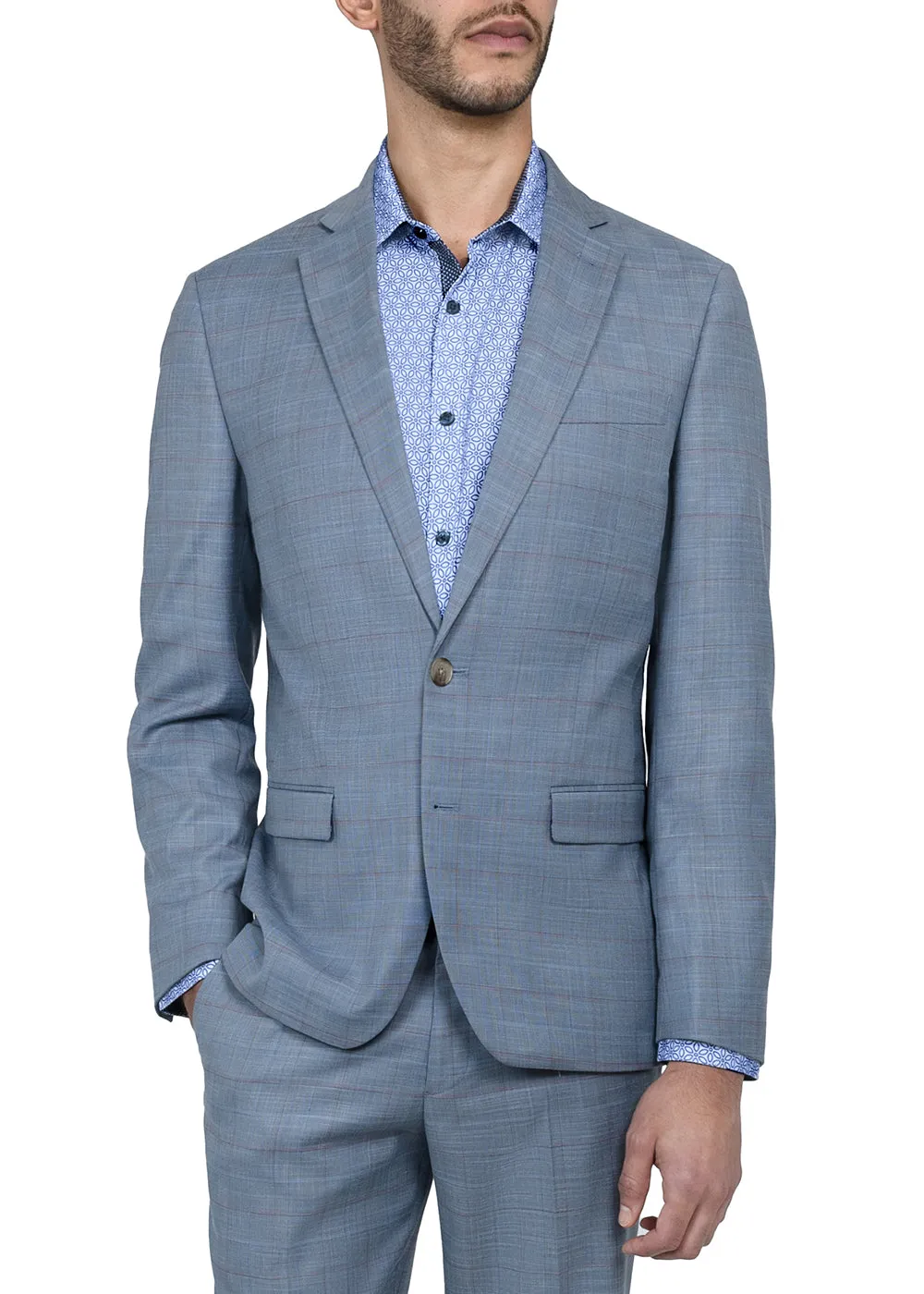 Construct Blue Mini Windowpane Suit Jacket