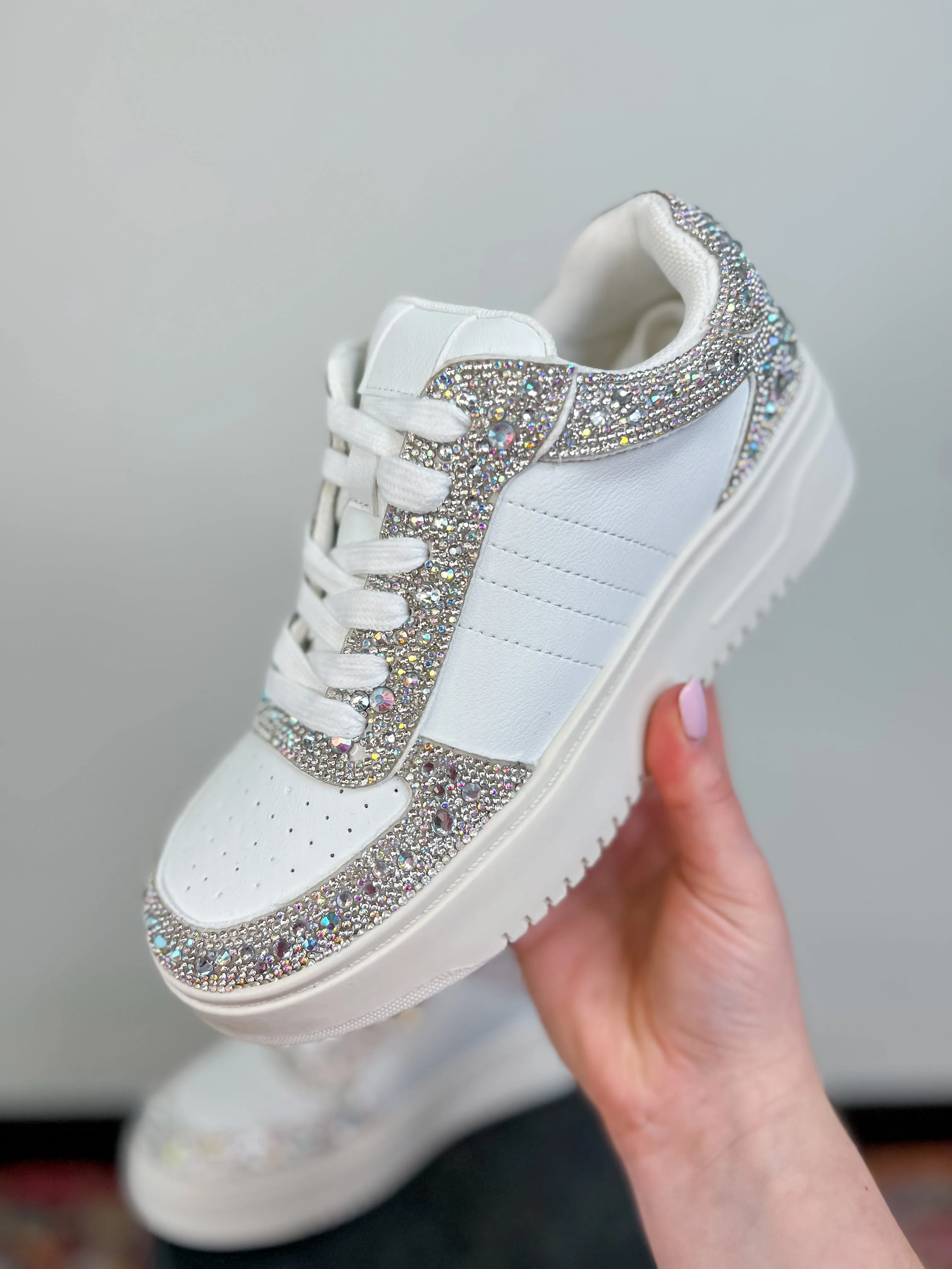 [Corky's] Pregame Sneakers- Clear Rhinestones