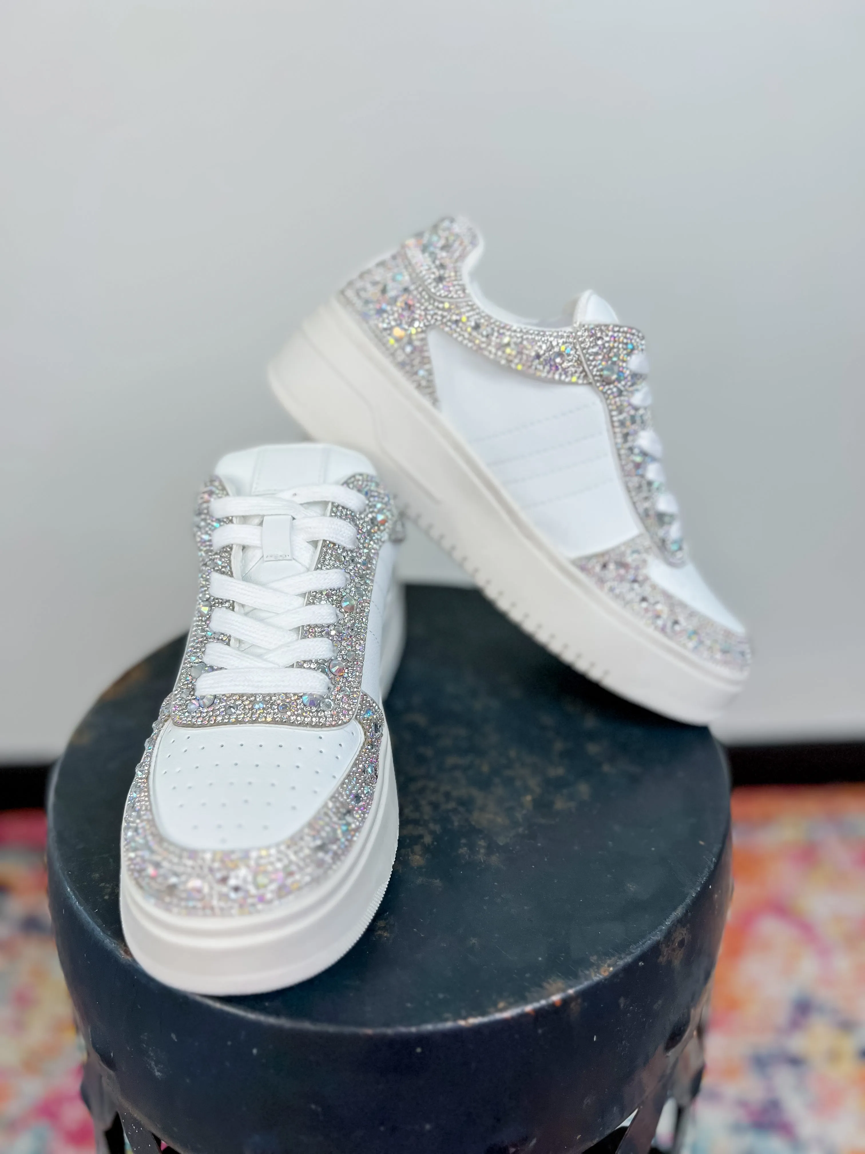 [Corky's] Pregame Sneakers- Clear Rhinestones