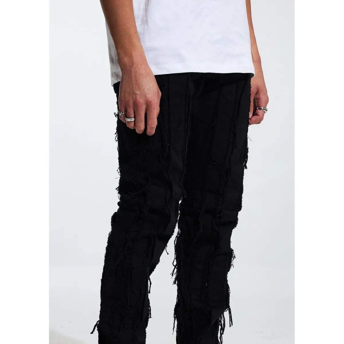 Crysp Denim Thrash Distressed Black Jeans (CRYF222-206)