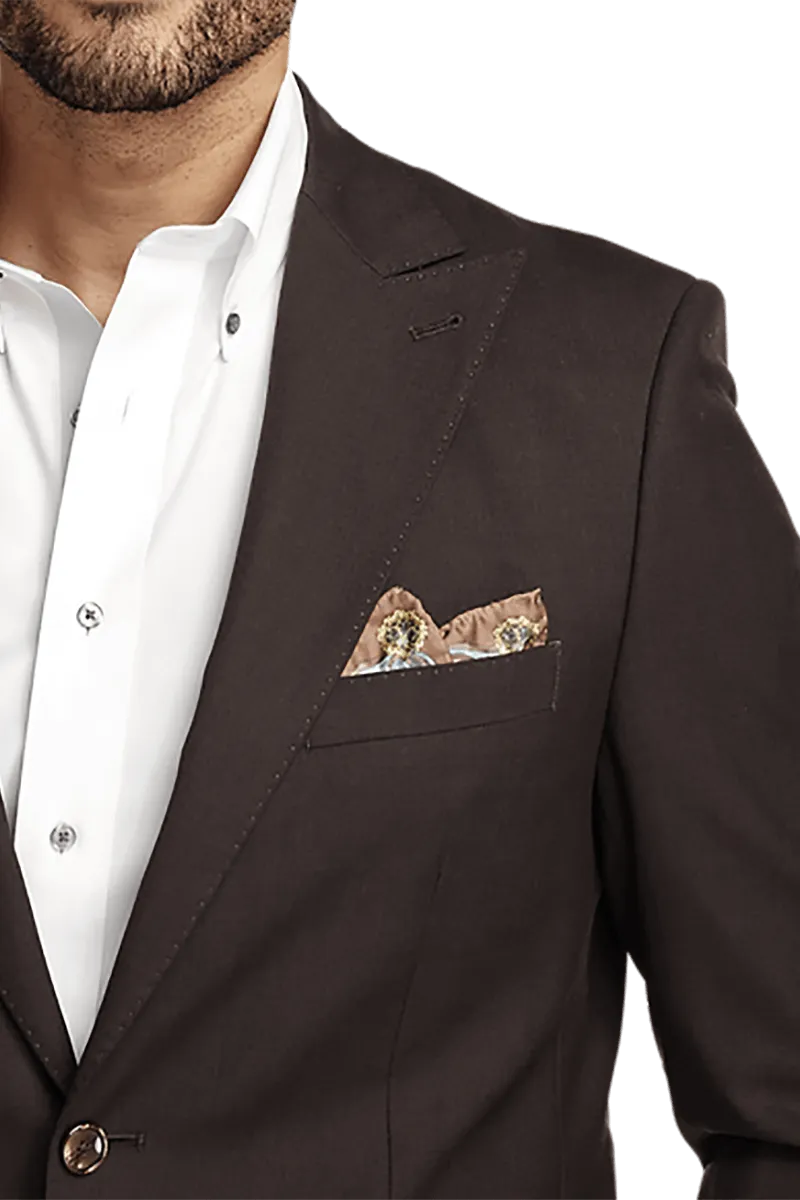 Dark Brown Wool Stretch Single Breasted Peak Lapel Suit