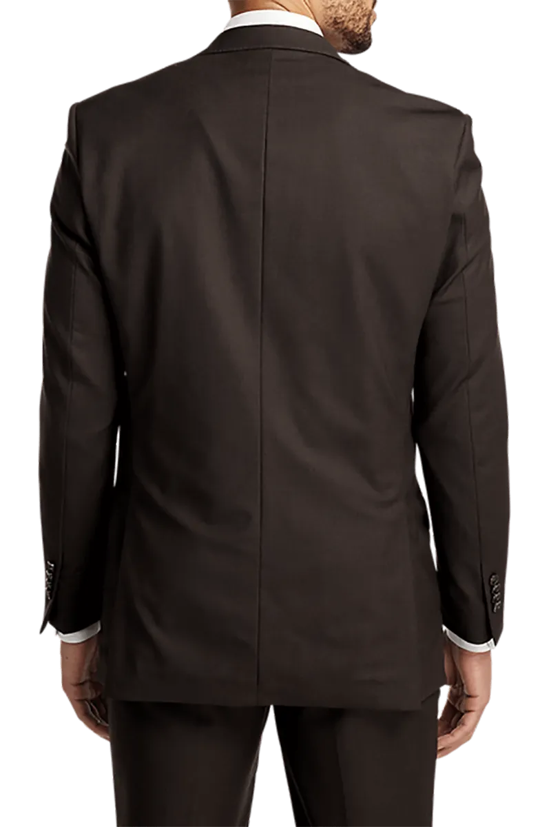 Dark Brown Wool Stretch Single Breasted Peak Lapel Suit