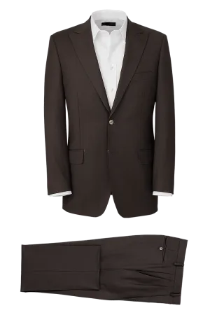 Dark Brown Wool Stretch Single Breasted Peak Lapel Suit