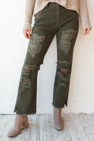 distress woven jeans