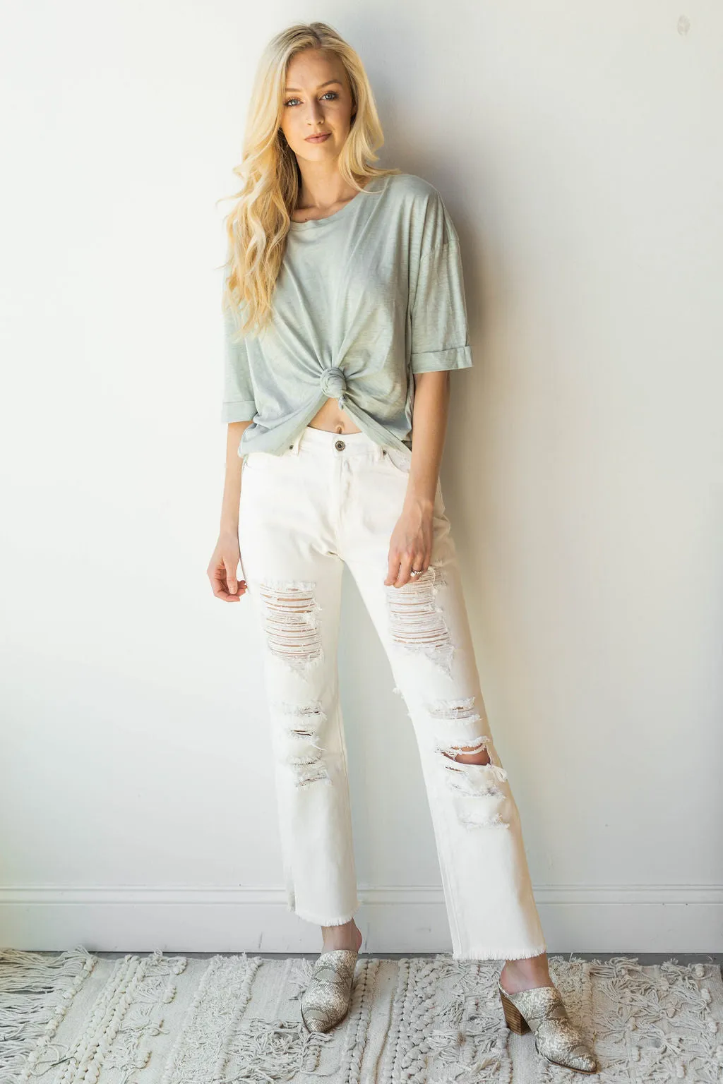 distress woven jeans