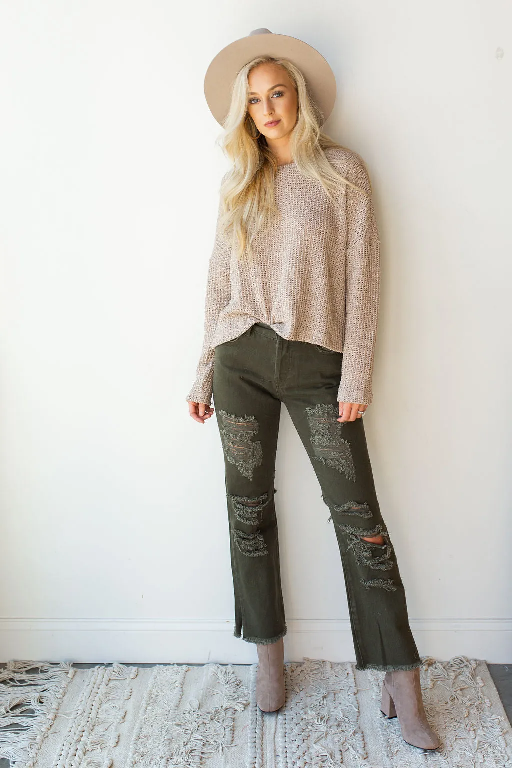 distress woven jeans