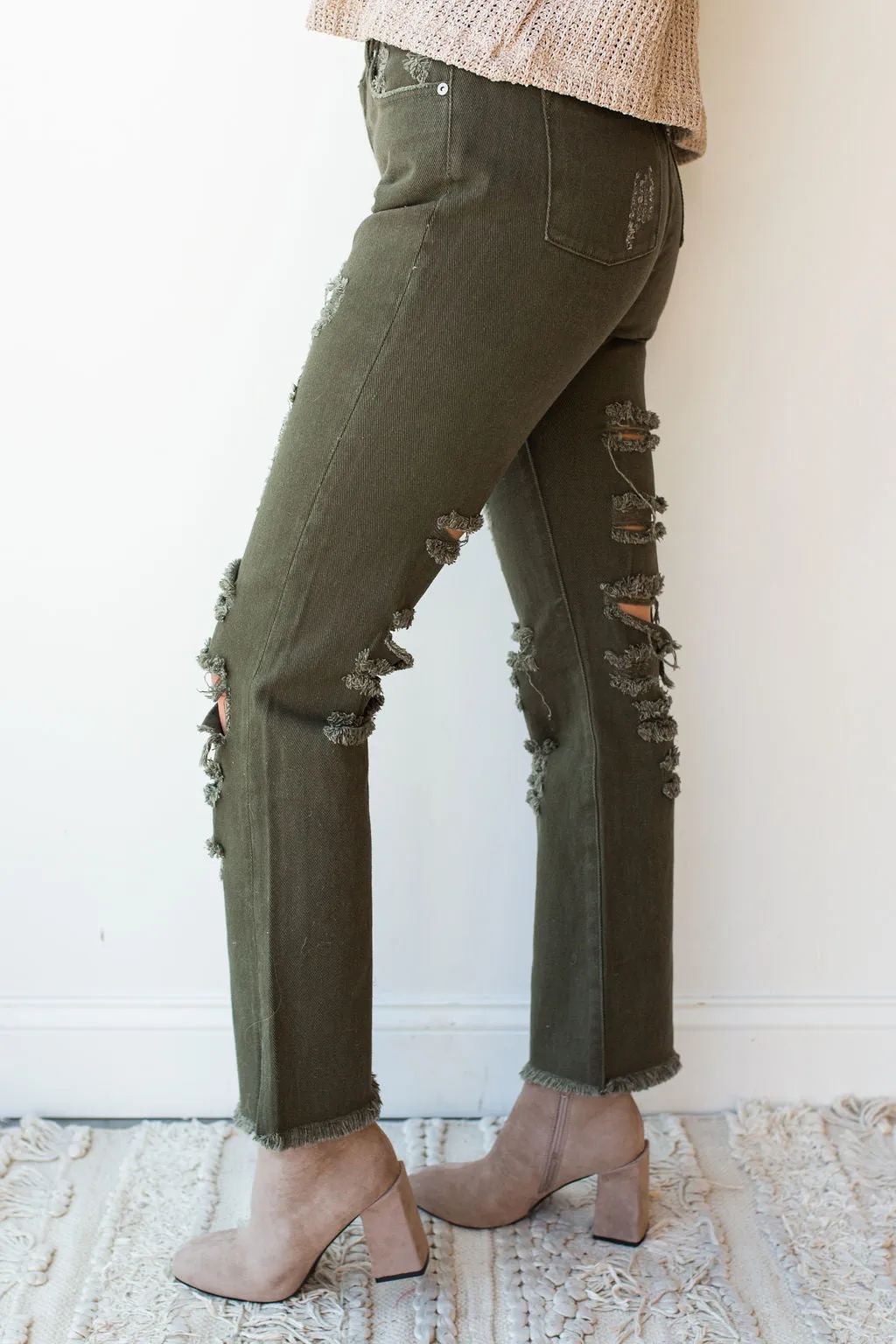 distress woven jeans