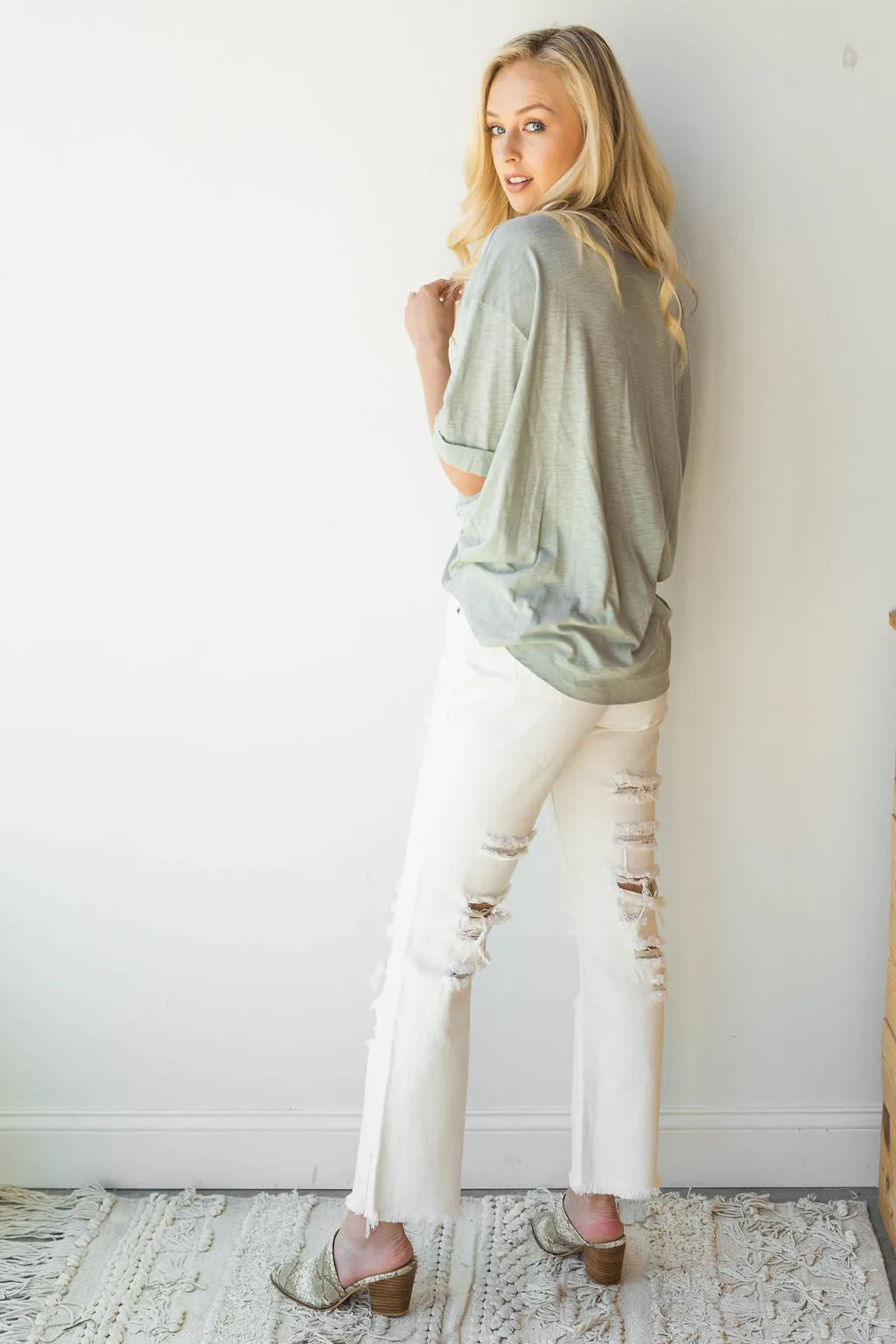 distress woven jeans