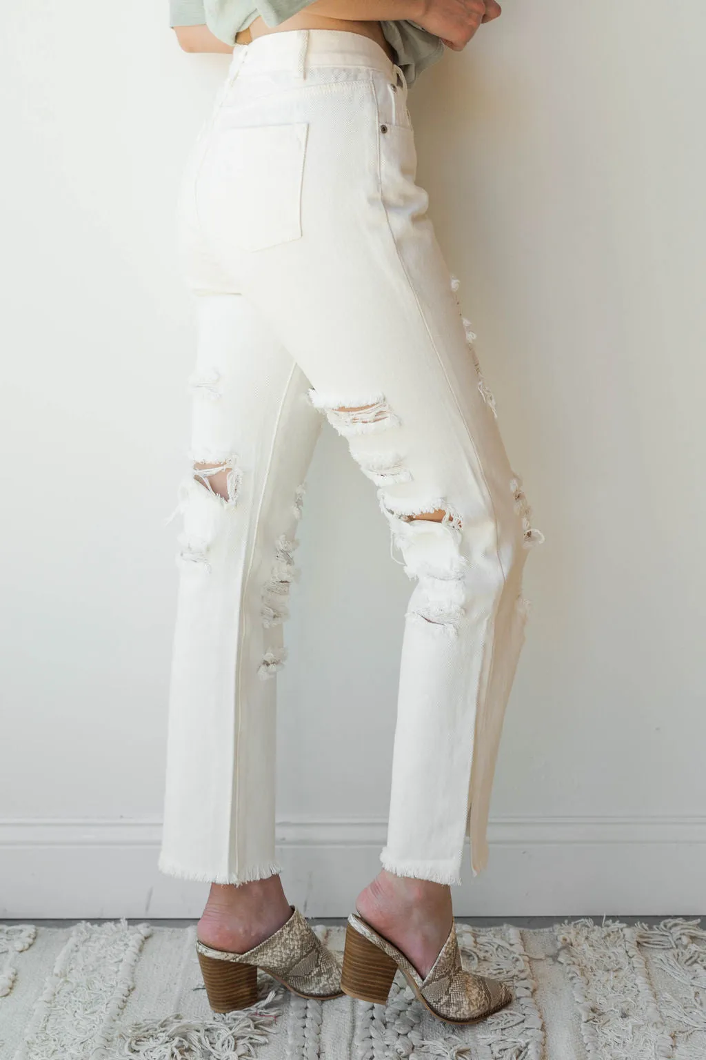 distress woven jeans