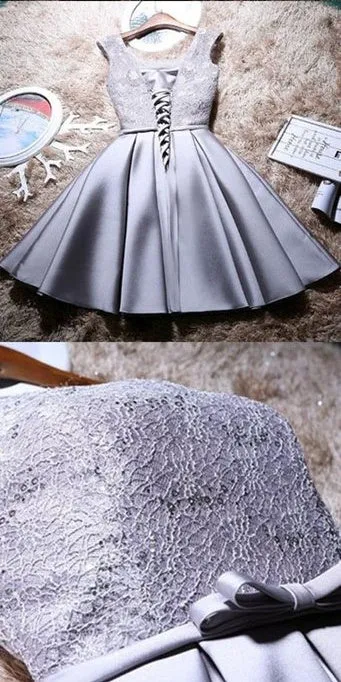Elegant Gray Satin Homecoming Dresses Short Party Dresses