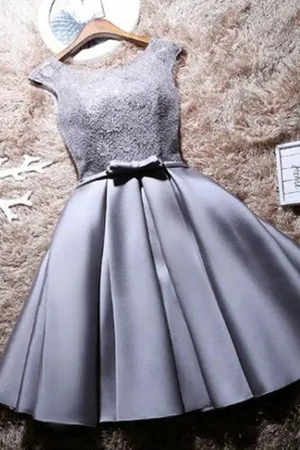 Elegant Gray Satin Homecoming Dresses Short Party Dresses