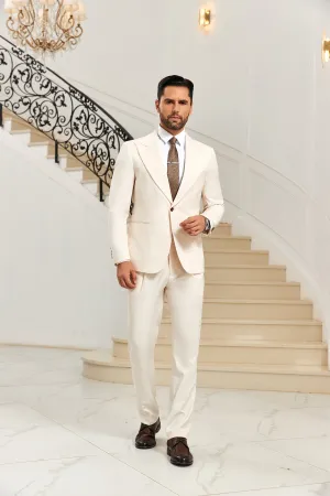 Elegant White Peak Lapel 2 Pieces Men's Suits Jacket Pants 2591