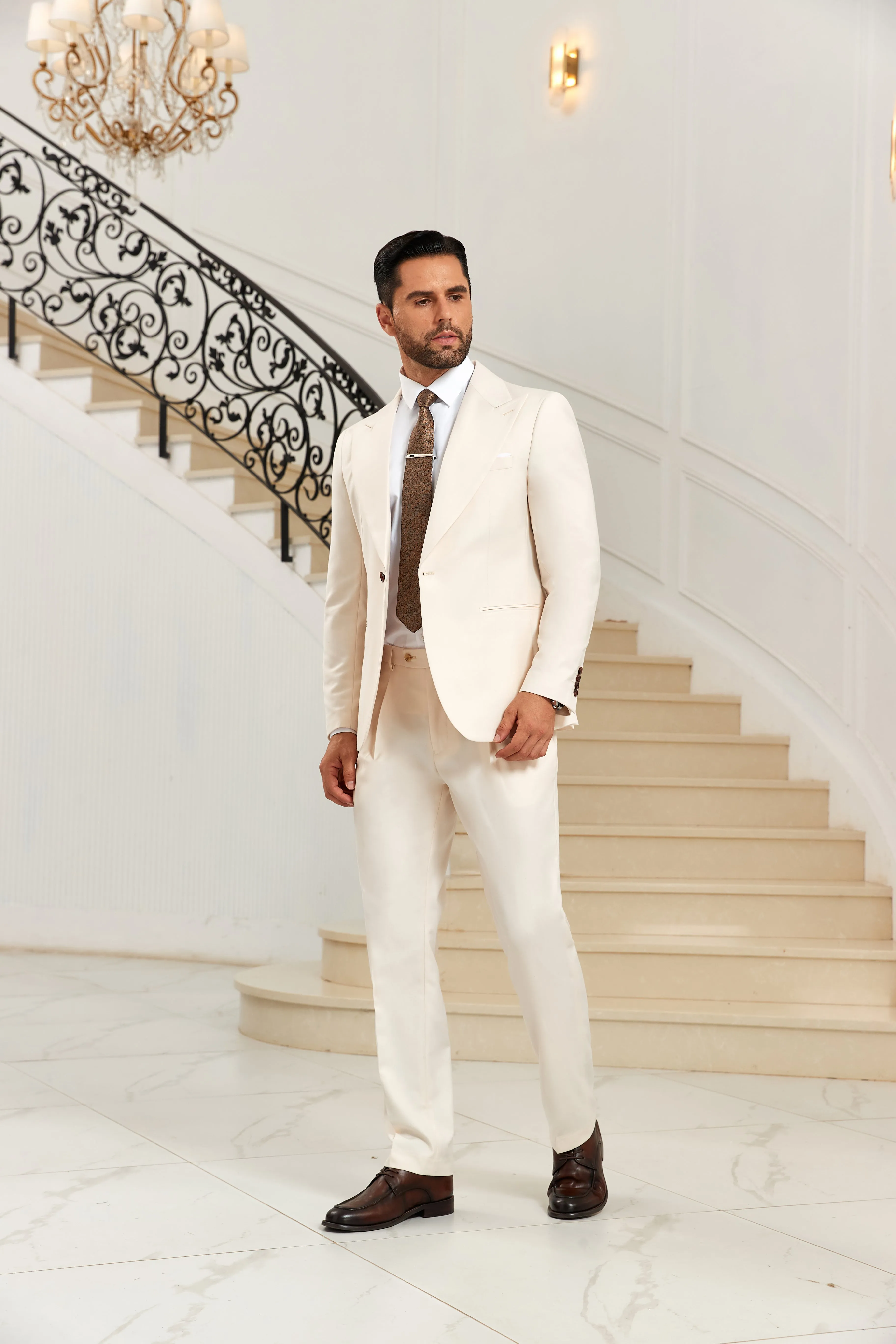Elegant White Peak Lapel 2 Pieces Men's Suits Jacket Pants 2591