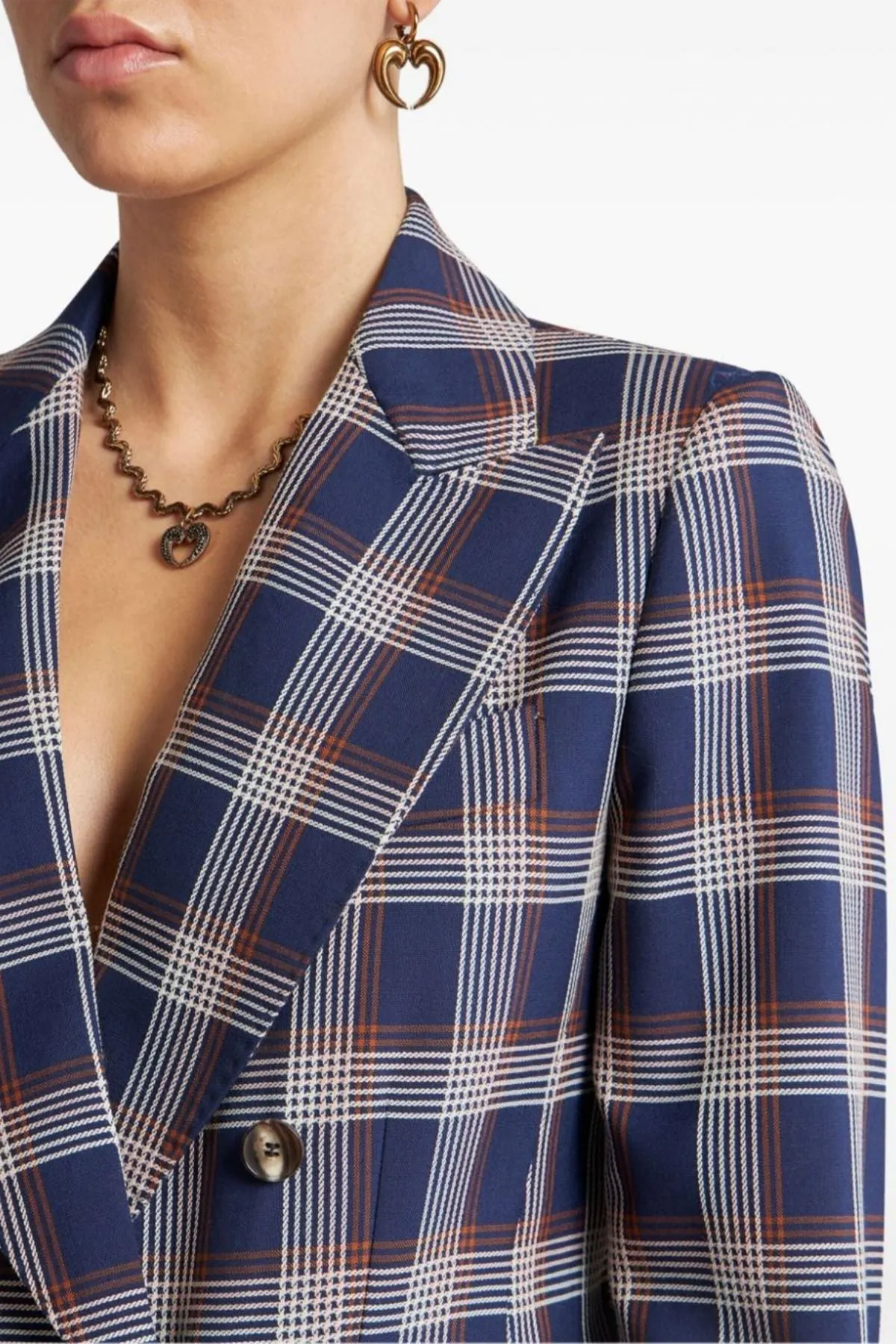 Etro Check Double Breasted Blazer - Navy Blue