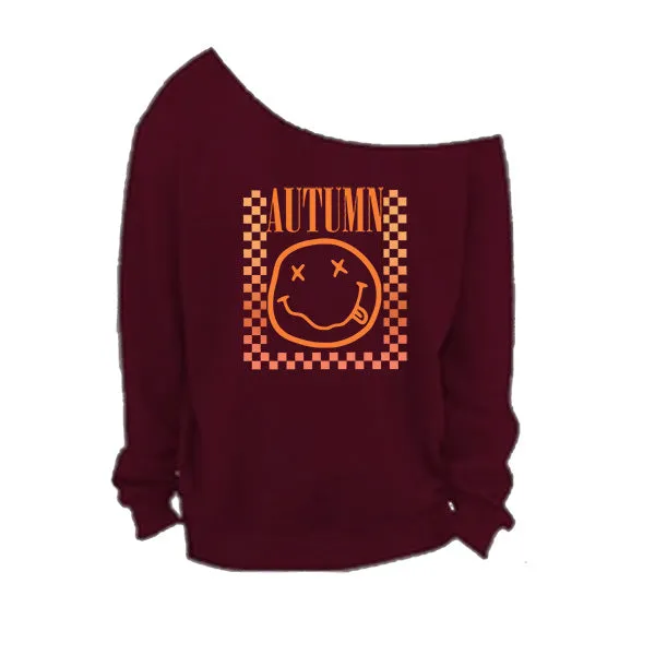 Fall & Autumn Sweatshirts - Off The Shoulder Tops for Womens - Sizes S - 5XL - With Raw Edge Neckline - Several Designs