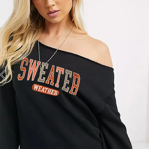 Fall & Autumn Sweatshirts - Off The Shoulder Tops for Womens - Sizes S - 5XL - With Raw Edge Neckline - Several Designs