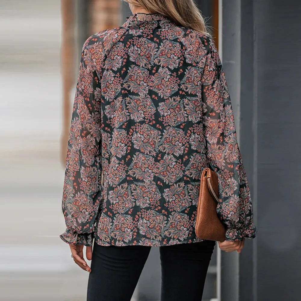 Floral Tie Neck Blouse