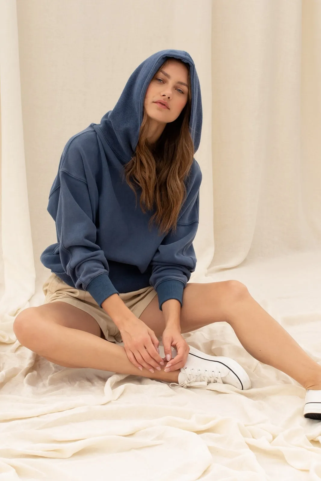 french terry hoodie with kangaroo pocket - blue