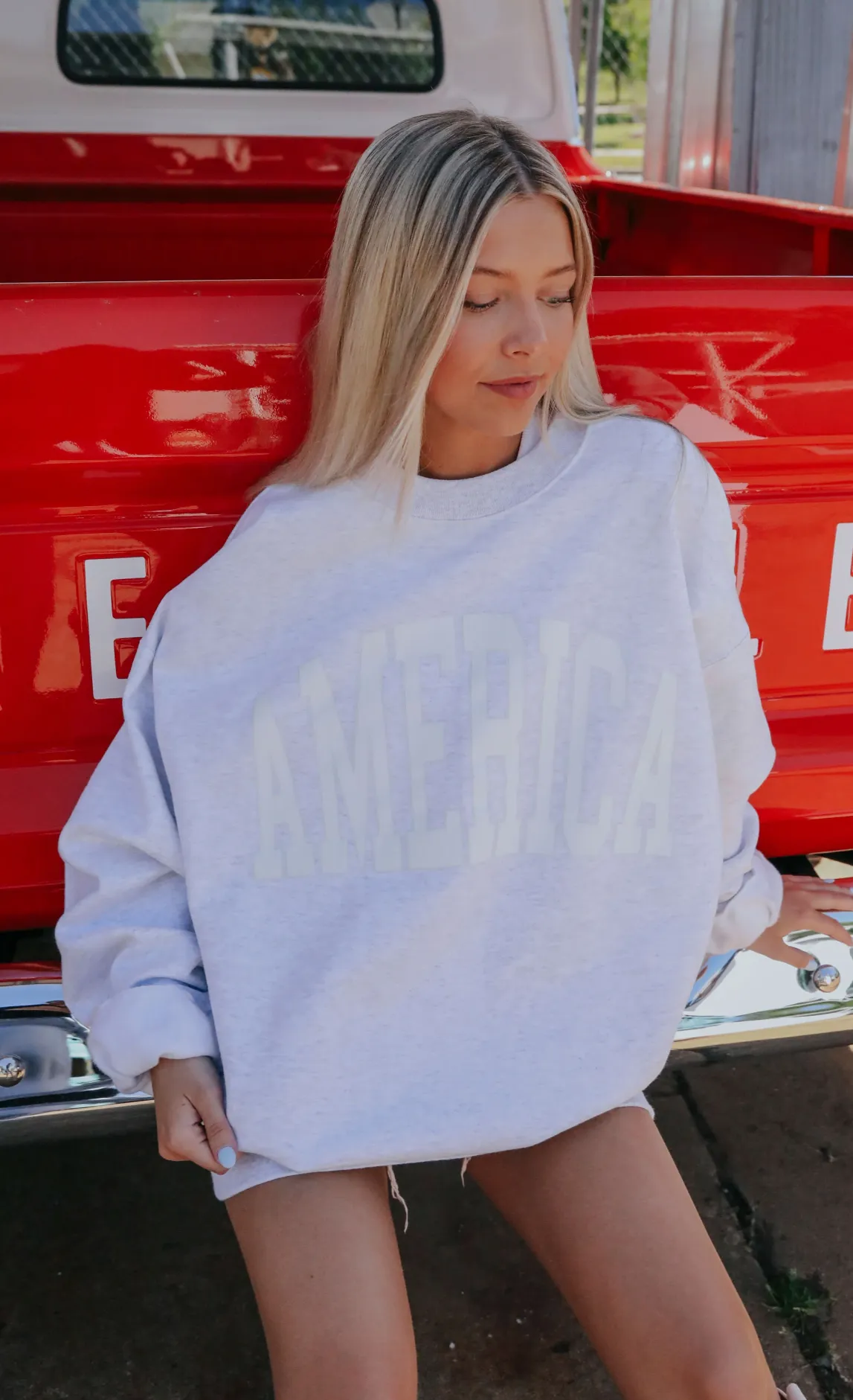 friday   saturday: america collegiate sweatshirt - heather grey