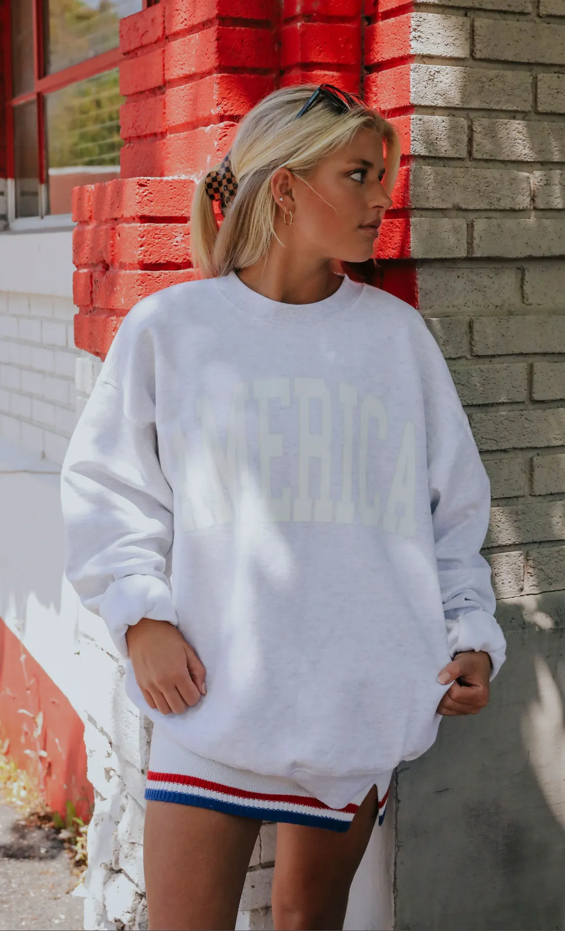 friday   saturday: america collegiate sweatshirt - heather grey