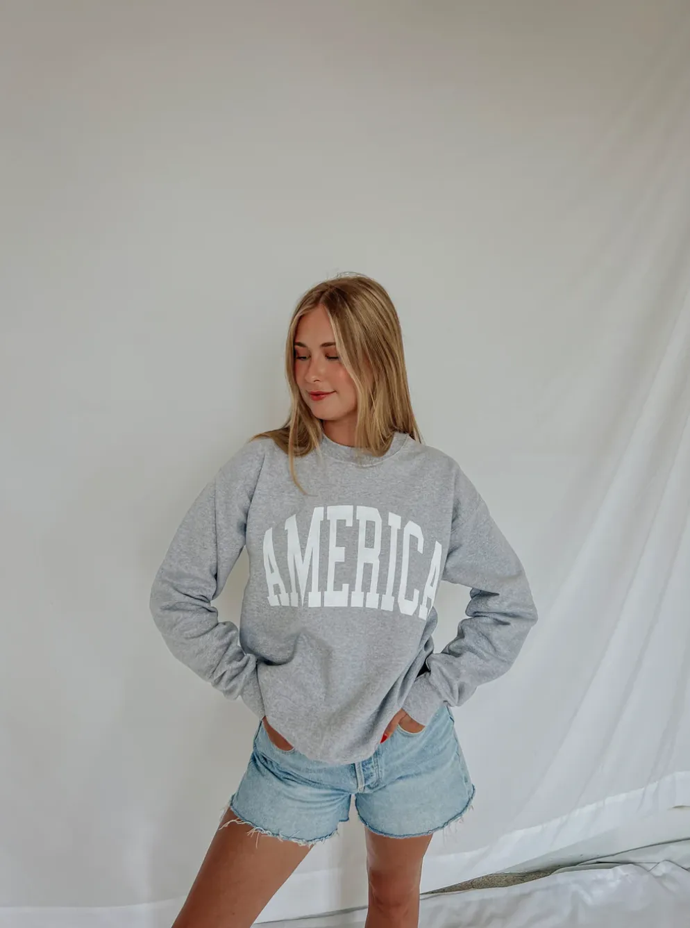 friday   saturday: america collegiate sweatshirt - heather grey