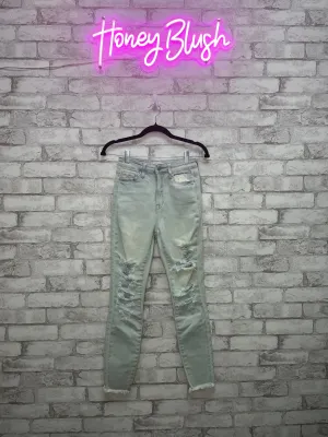 High Rise Destroy Frayed Hem Ankle Skinny