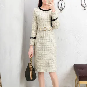 Lauren London Tweed Wool Plaid Elegant Dress