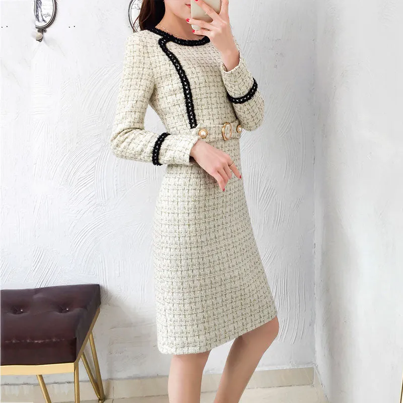 Lauren London Tweed Wool Plaid Elegant Dress